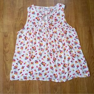 Gap Women’s Sleeveless White Floral Tie-Neck Top Blouse Size Large